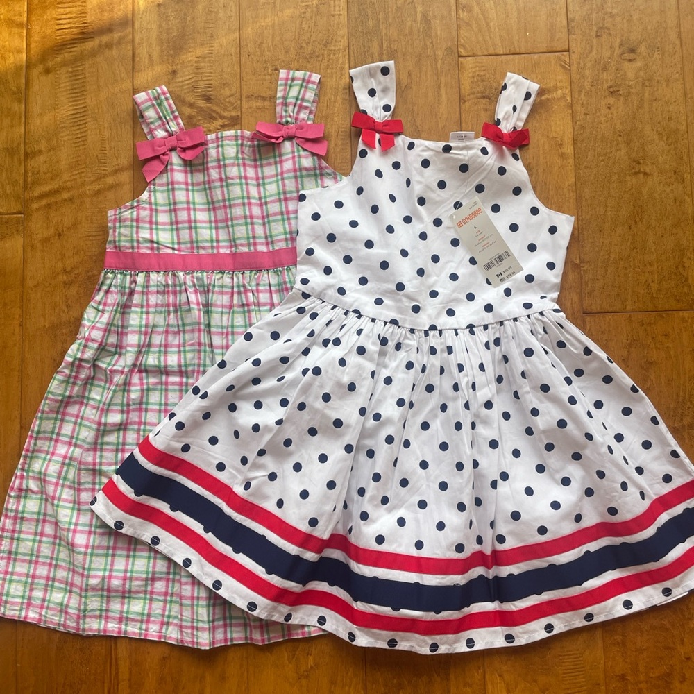 Bundle 2 NWT Gymboree girl dress sundress cotton sz 6 plaid polka empire waist